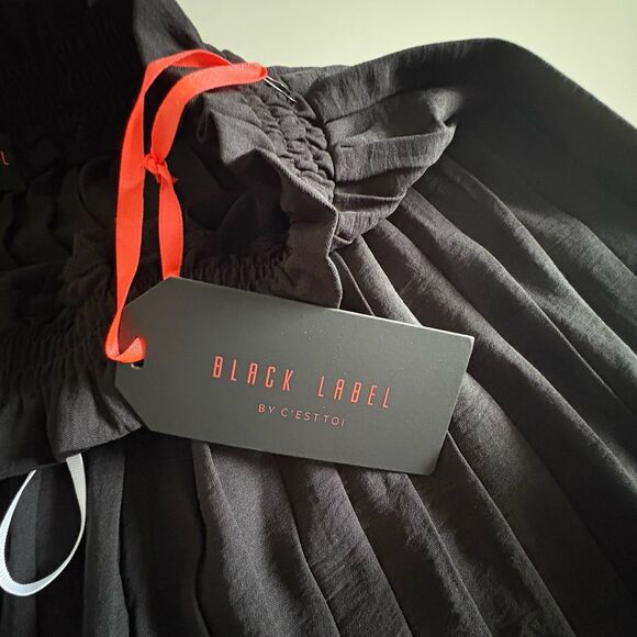 C'est Toi Black Pleated Wide Leg Culotte Pants High Rise Elastic Waist Small NWT - Picture 9 of 9